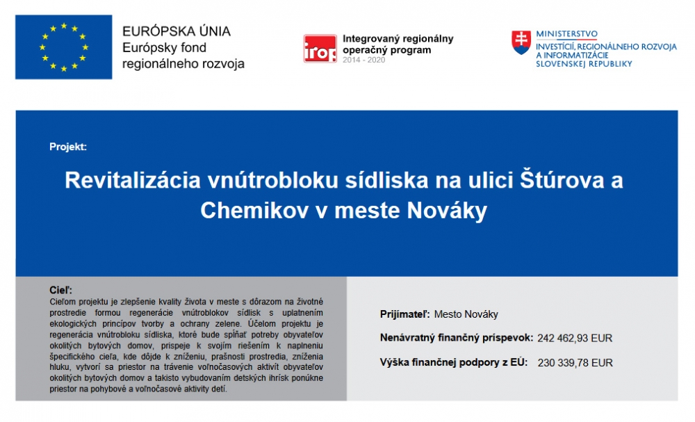 FOTO: Revitalizácia vnútrobloku sídliska na ulici Štúrova a Chemikov v meste Nováky